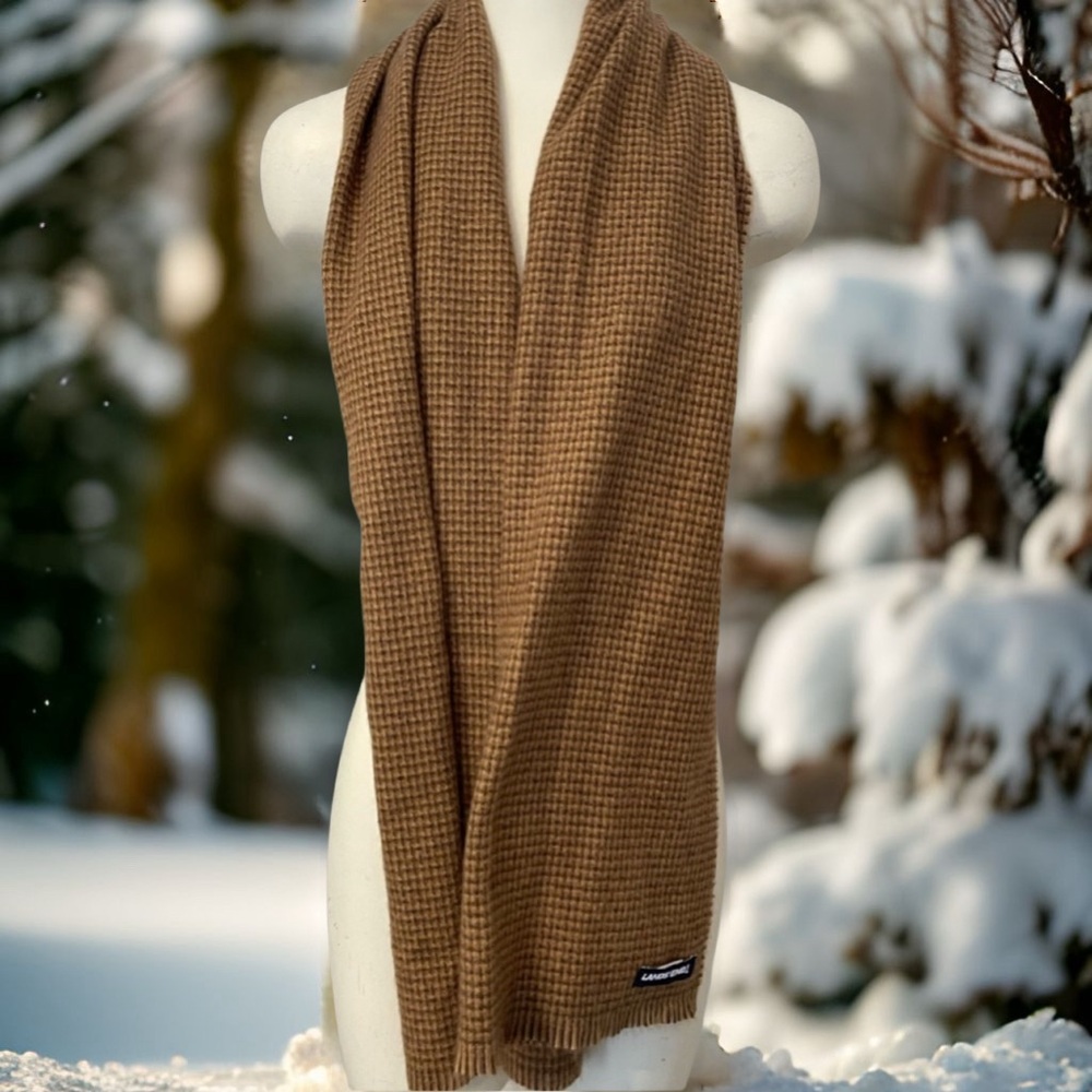 Lands End brown fringe soft cashmere-like cashtouch eyelash trim scarf
